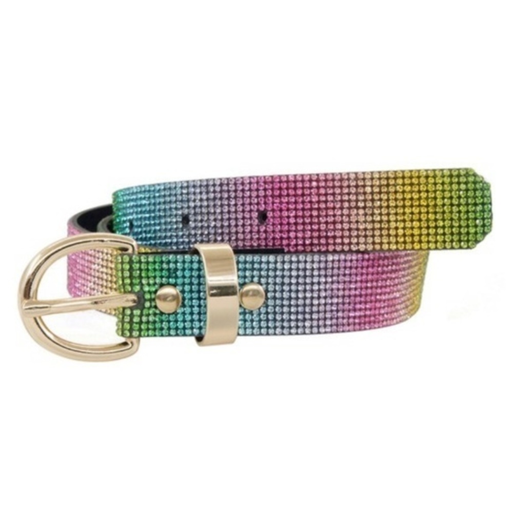 Techno Pink, Green, Yellow Vegan Leather Rhinestone Belt